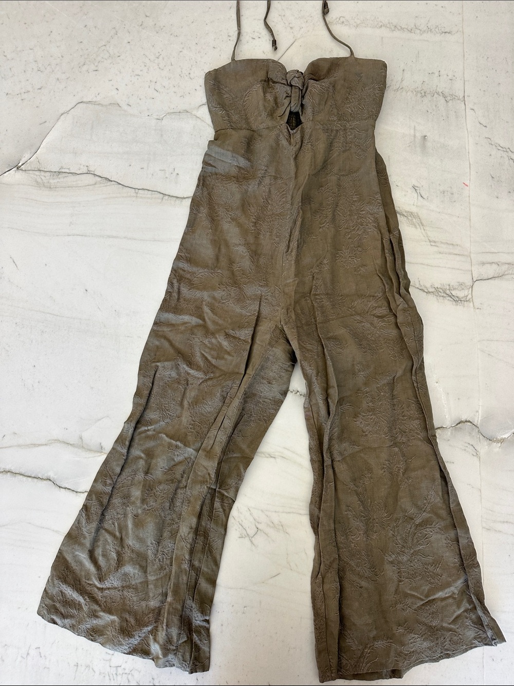 elevenses Olive Textured Strapless Tie-Front Jumpsuit